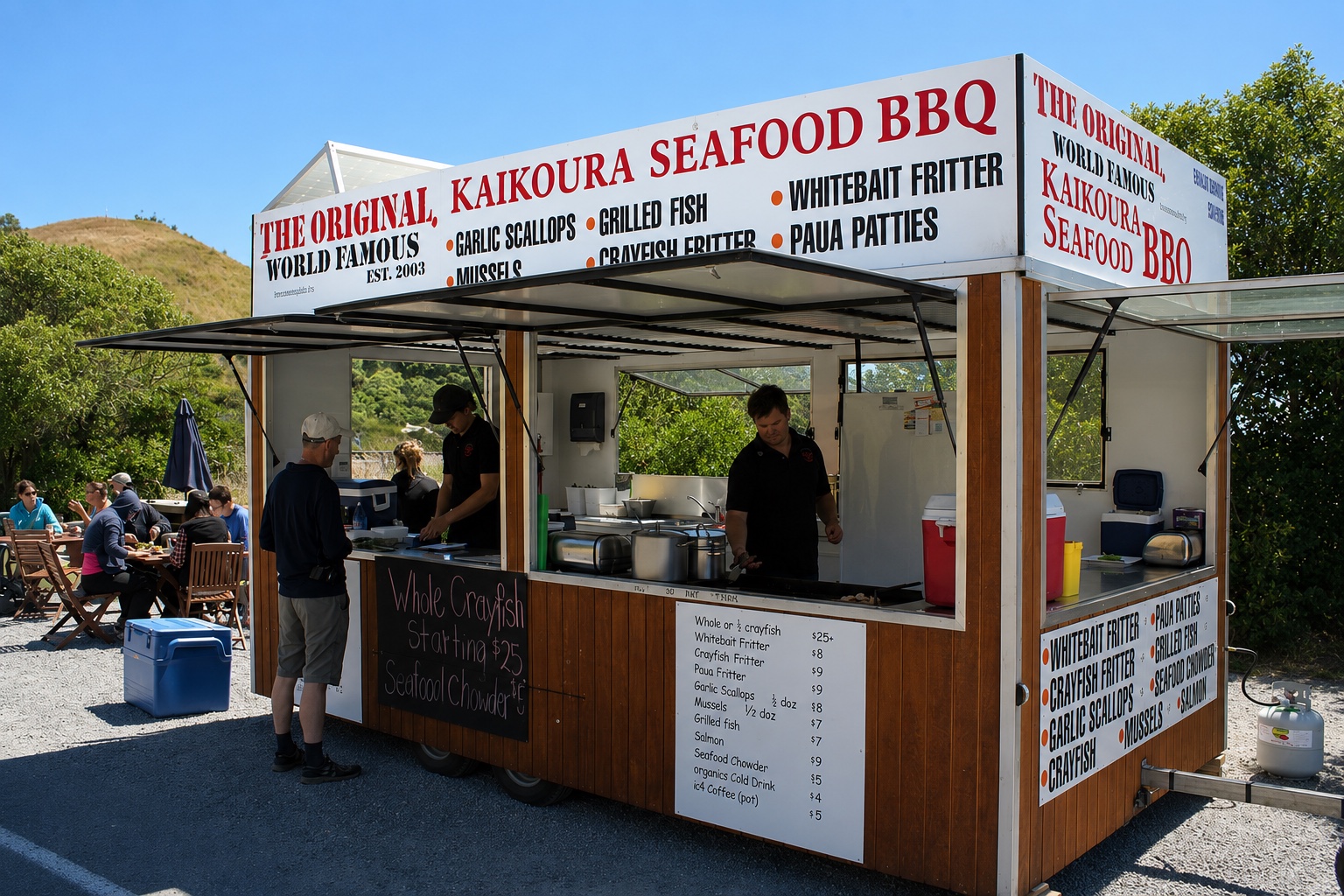 Kaikoura Seafood BBQ caravan and ordering window